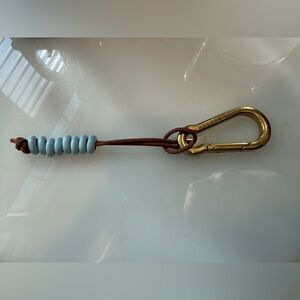 Adina Reyter Gold Carabiner with Blue Beads and Brown Cord